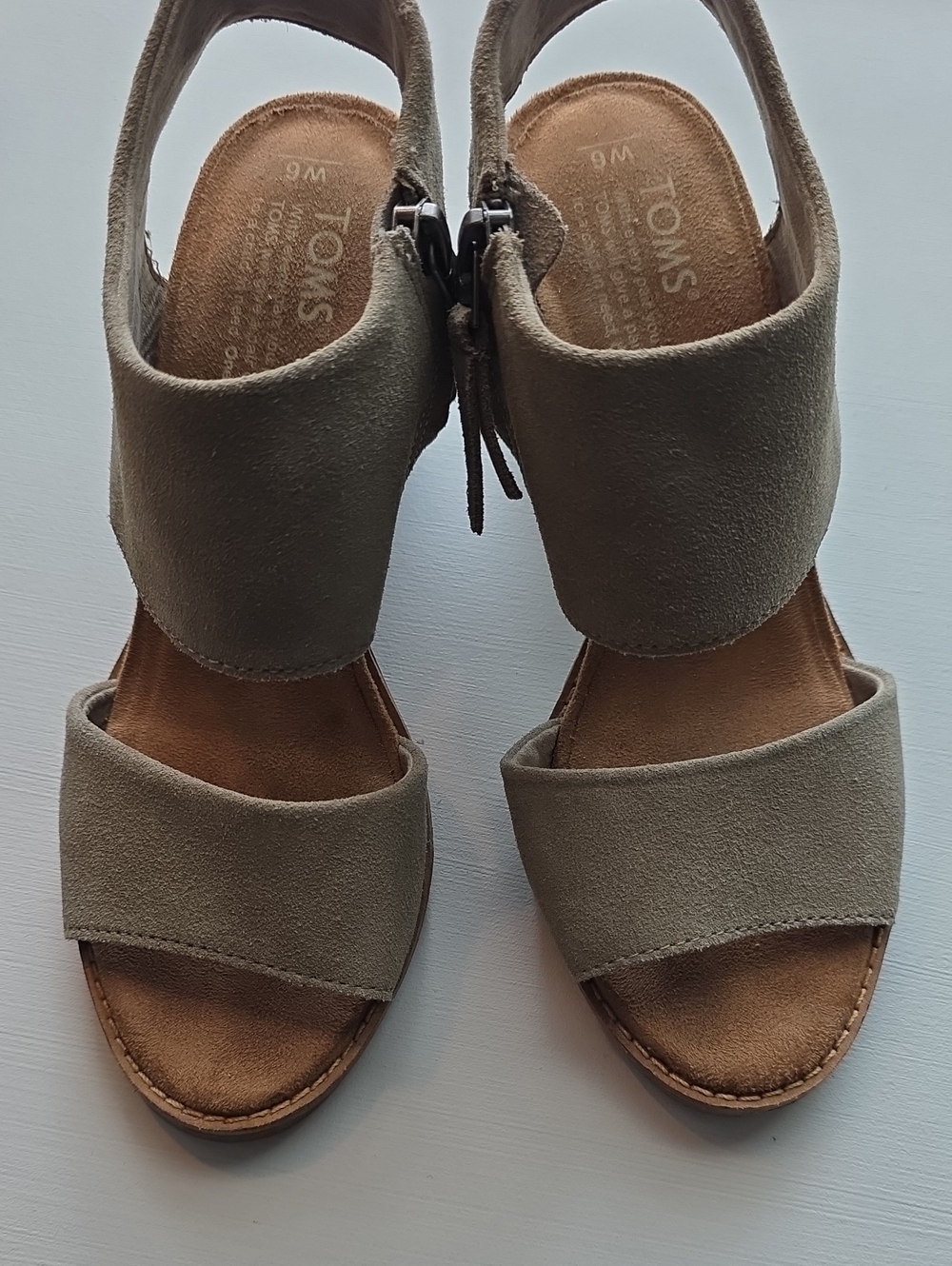 TOMS Taupe Suede Open-Toe Wedge Sandals